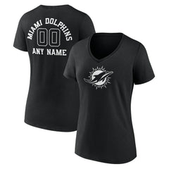 Miami Dolphins Women's Personalized Name & Number Monochrome V-Neck T-Shirt - Black for sale