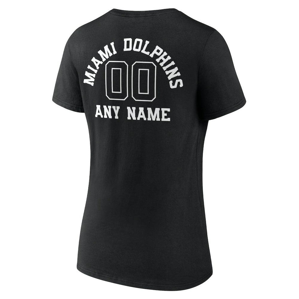 Miami Dolphins Women's Personalized Name & Number Monochrome V-Neck T-Shirt - Black for sale