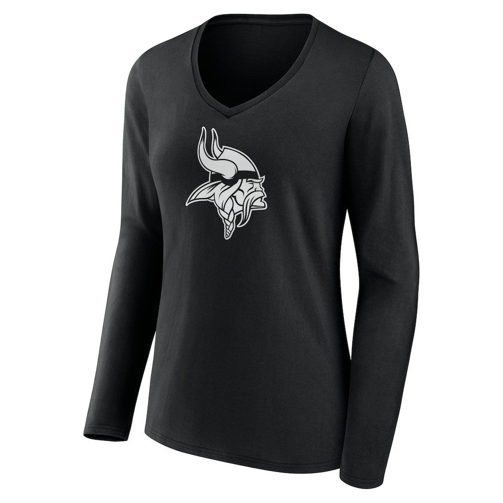 Minnesota Vikings Women's Personalized Name & Number Monochrome Long Sleeve V-Neck T-Shirt - Black online