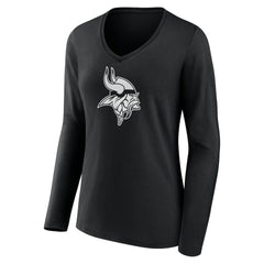 Minnesota Vikings Women's Personalized Name & Number Monochrome Long Sleeve V-Neck T-Shirt - Black online