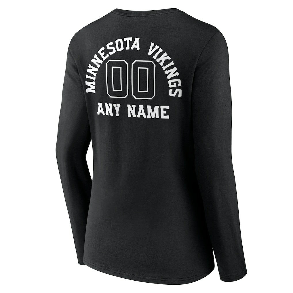 Minnesota Vikings Women's Personalized Name & Number Monochrome Long Sleeve V-Neck T-Shirt - Black online