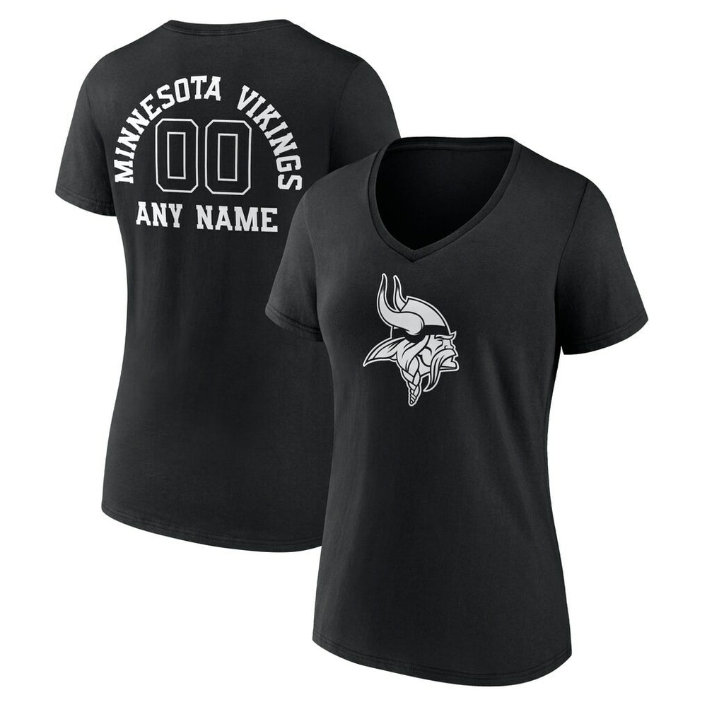 Minnesota Vikings Women's Personalized Name & Number Monochrome V-Neck T-Shirt - Black on sale
