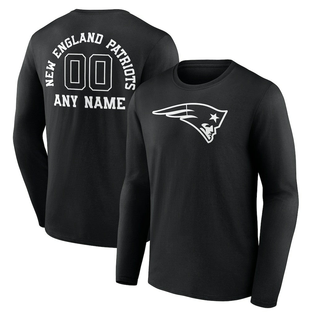 New England Patriots Personalized Name & Number Monochrome Long Sleeve T-Shirt - Black outlet