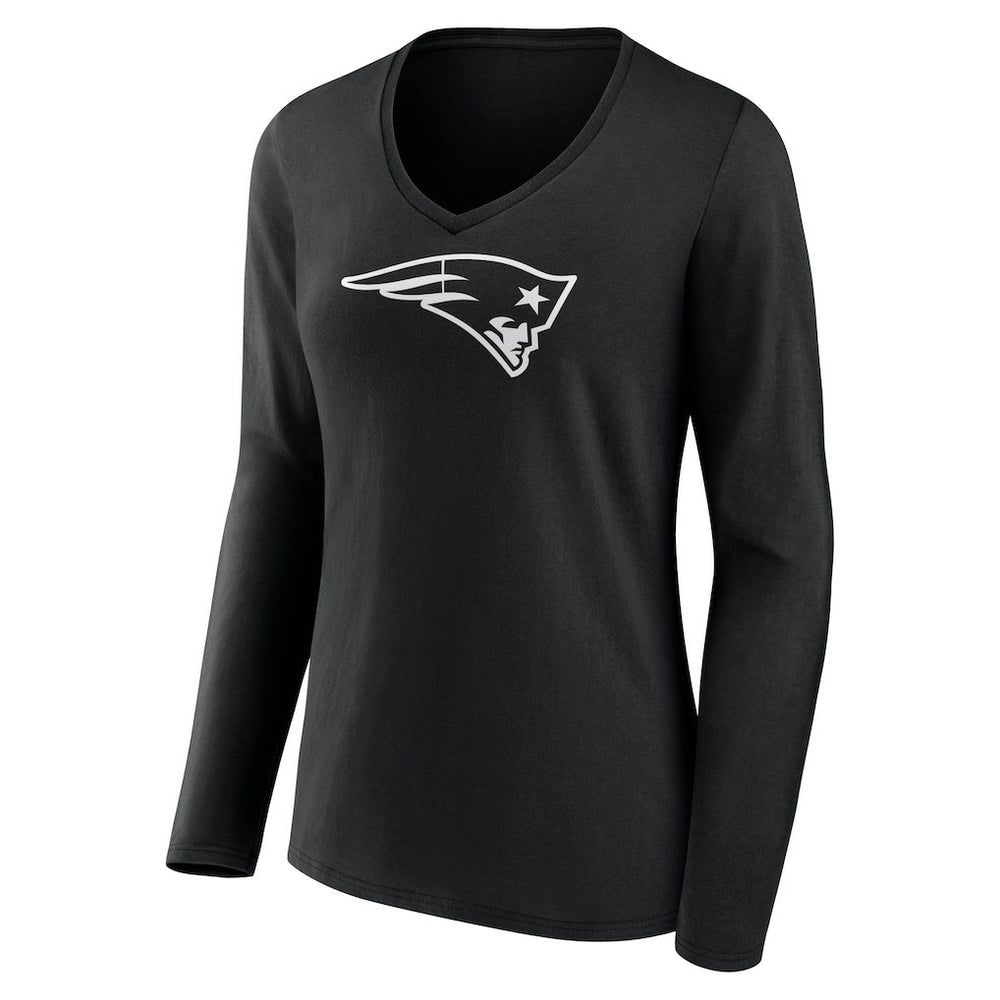 New England Patriots Women's Personalized Name & Number Monochrome Long Sleeve V-Neck T-Shirt - Black sale