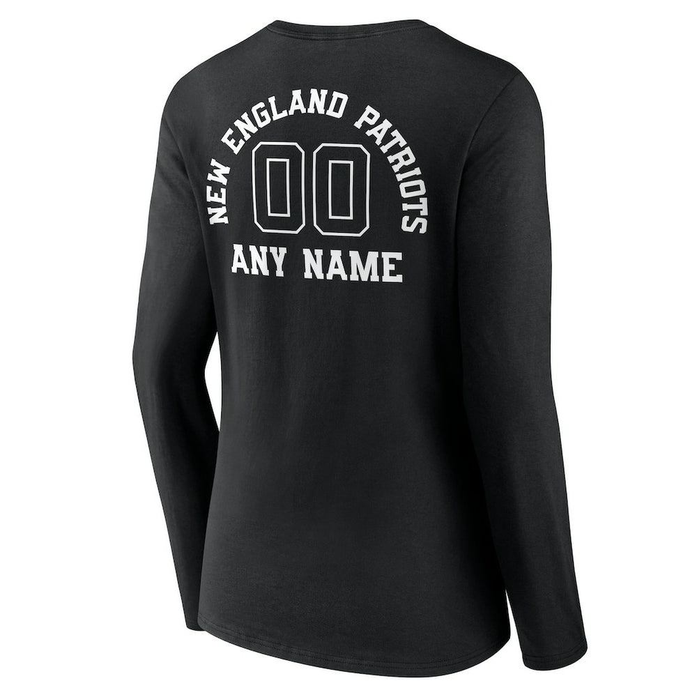 New England Patriots Women's Personalized Name & Number Monochrome Long Sleeve V-Neck T-Shirt - Black sale