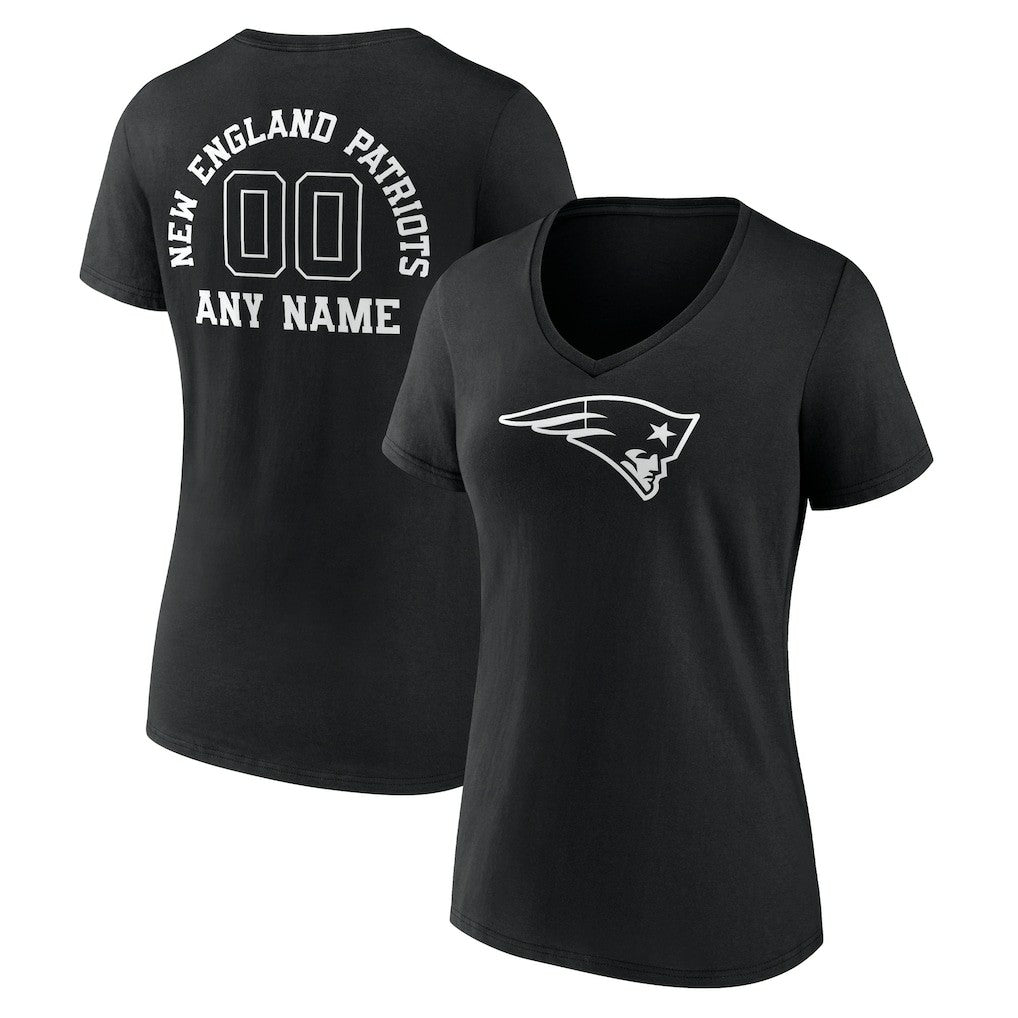 New England Patriots Women's Personalized Name & Number Monochrome V-Neck T-Shirt - Black online