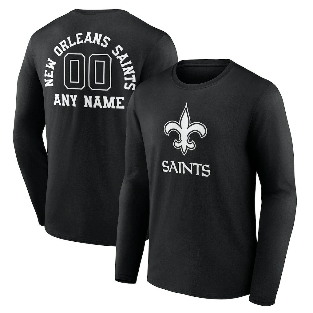 New Orleans Saints Personalized Name & Number Monochrome Long Sleeve T-Shirt - Black on sale