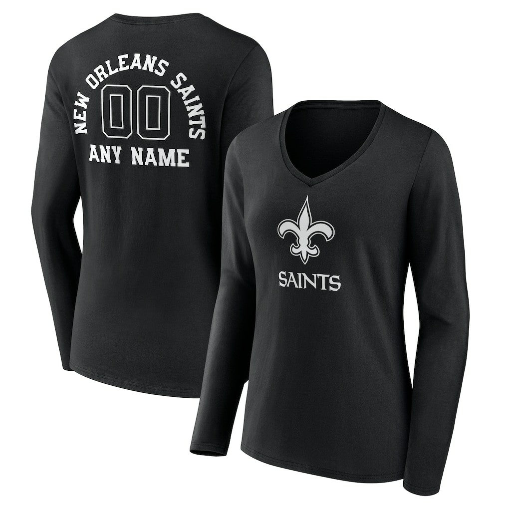 New Orleans Saints Women's Personalized Name & Number Monochrome Long Sleeve V-Neck T-Shirt - Black online