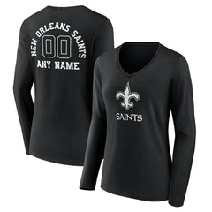 New Orleans Saints Women's Personalized Name & Number Monochrome Long Sleeve V-Neck T-Shirt - Black online