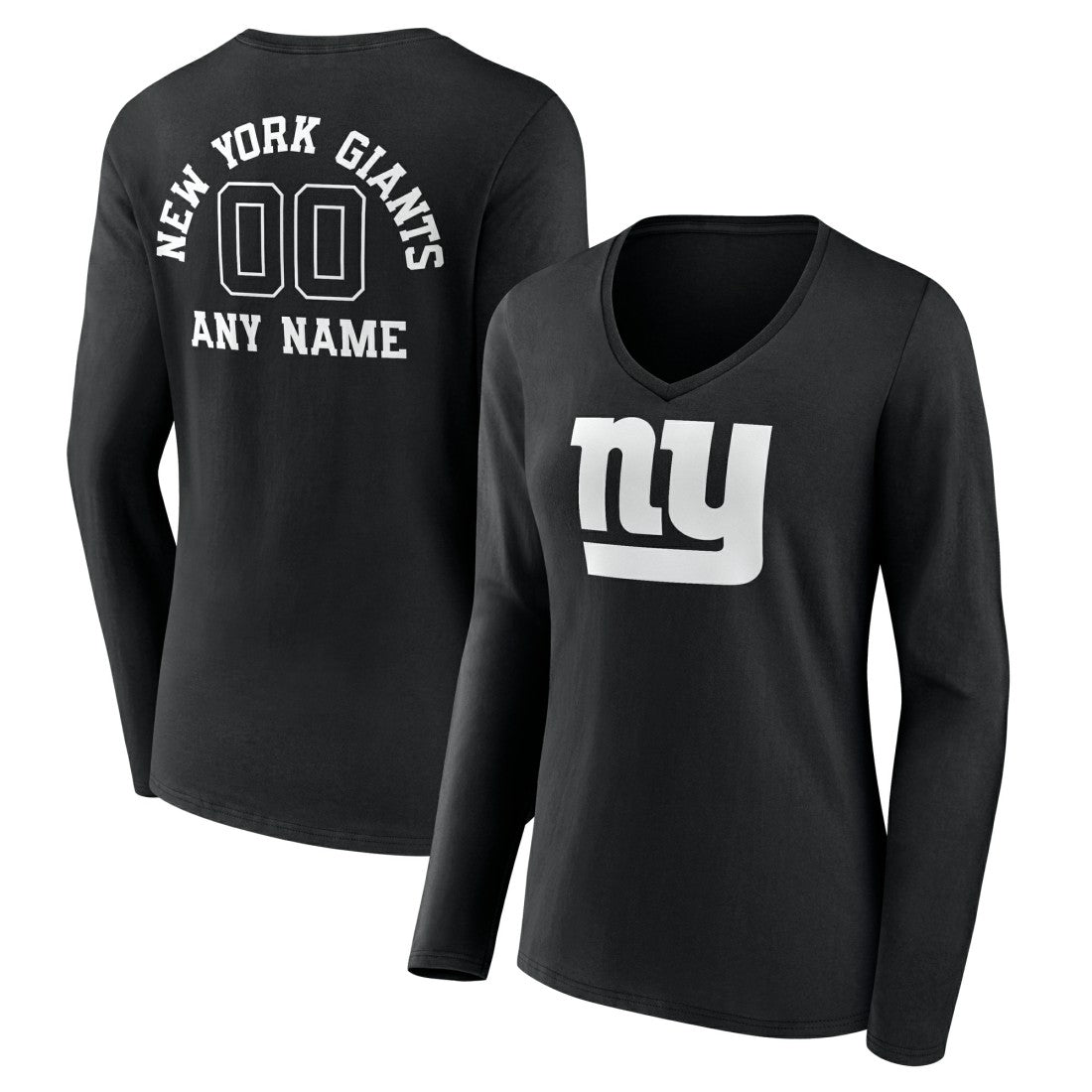 New York Giants Women's Personalized Name & Number Monochrome Long Sleeve V-Neck T-Shirt - Black sale