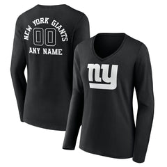 New York Giants Women's Personalized Name & Number Monochrome Long Sleeve V-Neck T-Shirt - Black sale