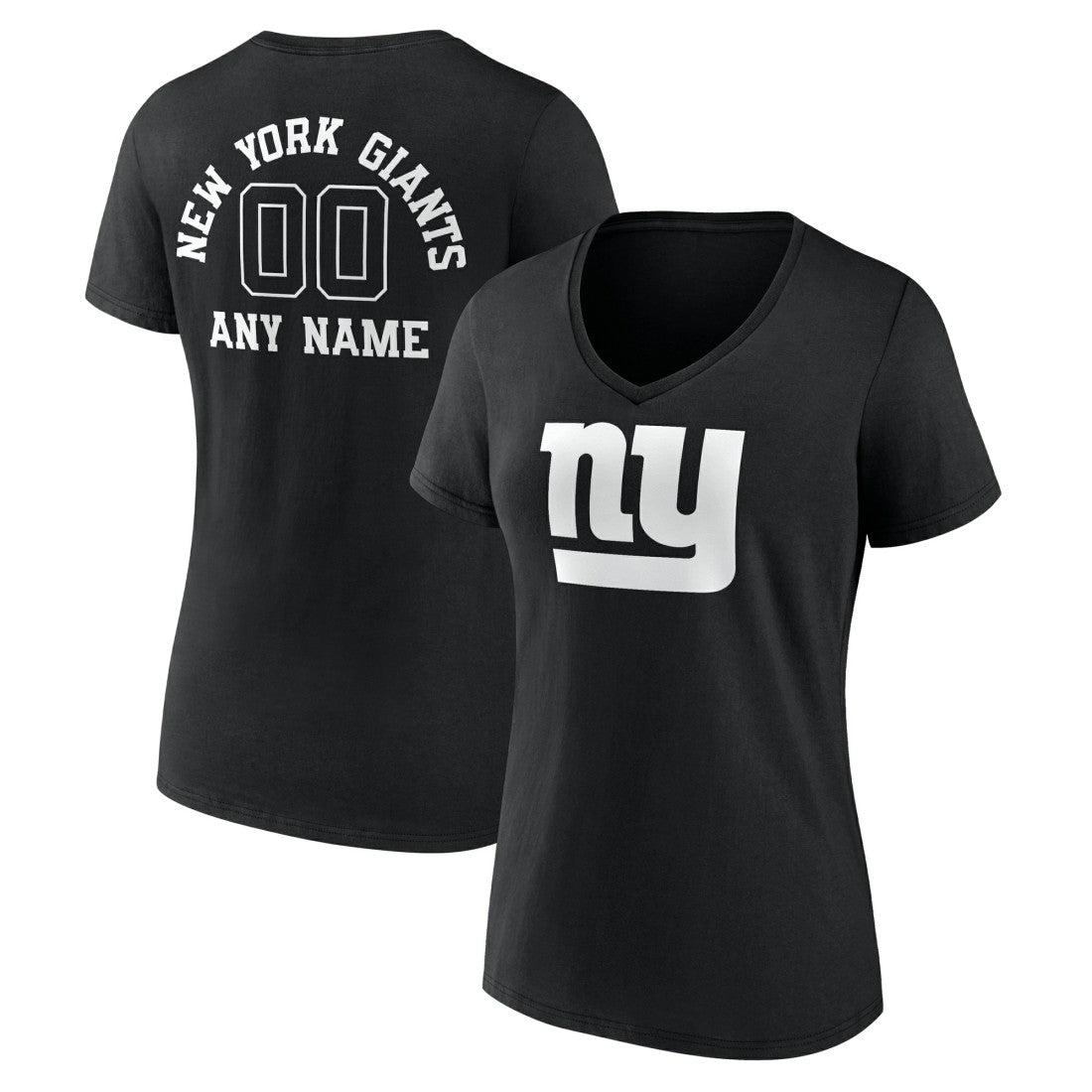New York Giants Women's Personalized Name & Number Monochrome V-Neck T-Shirt - Black on sale