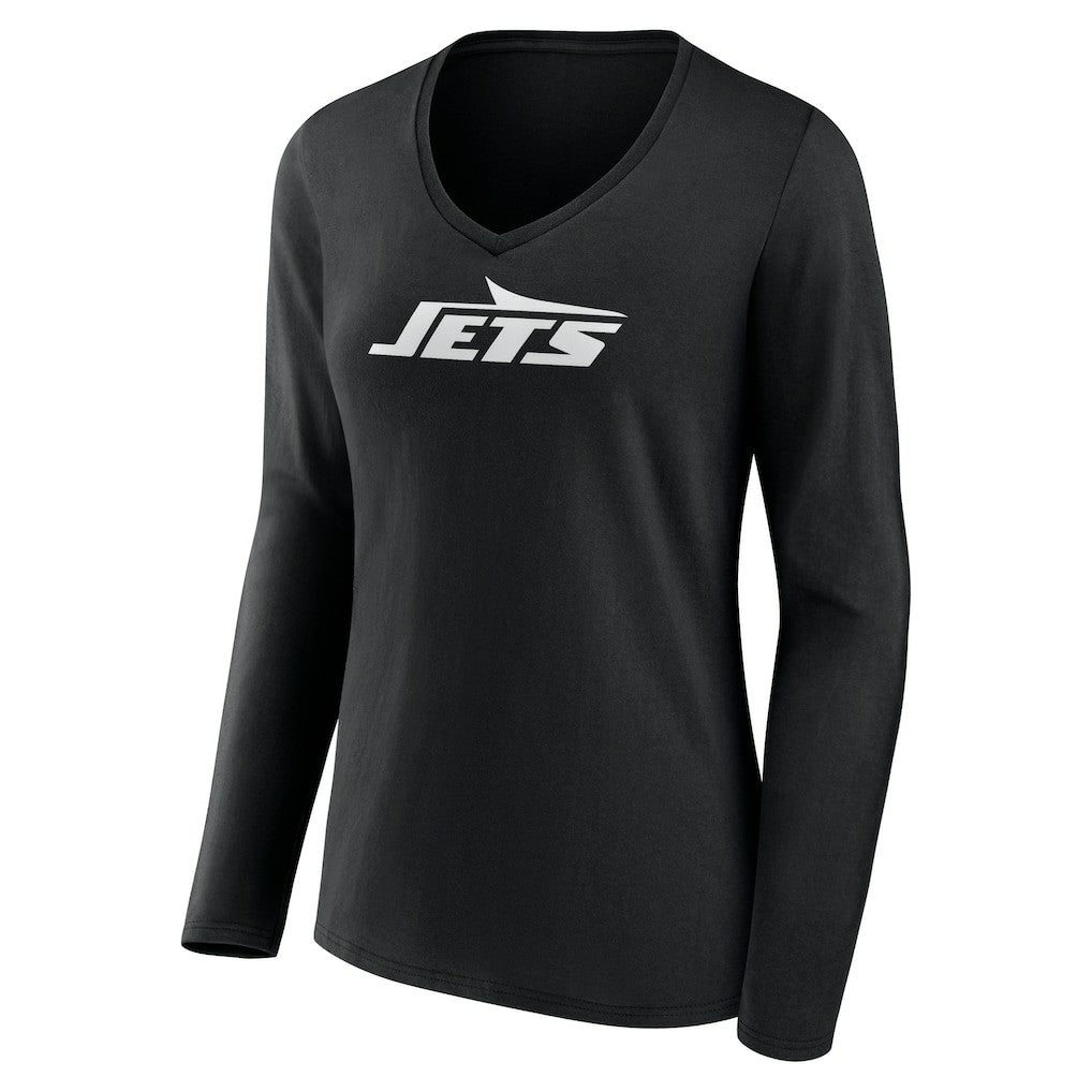 New York Jets Women's Personalized Name & Number Monochrome Long Sleeve V-Neck T-Shirt - Black discount