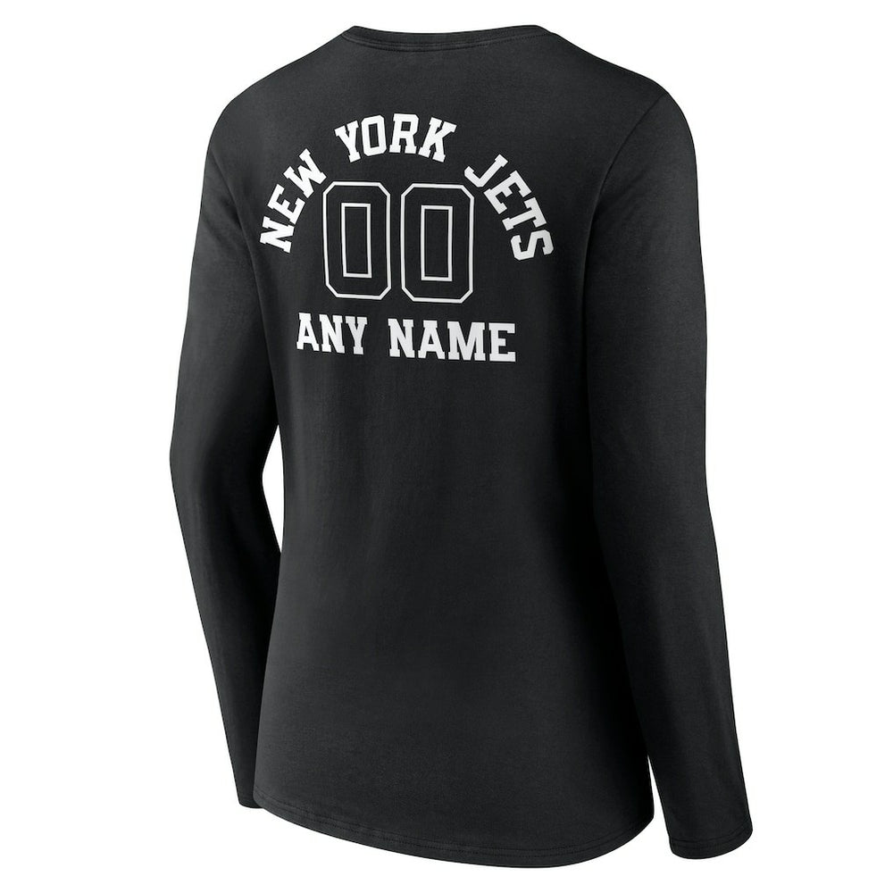 New York Jets Women's Personalized Name & Number Monochrome Long Sleeve V-Neck T-Shirt - Black discount