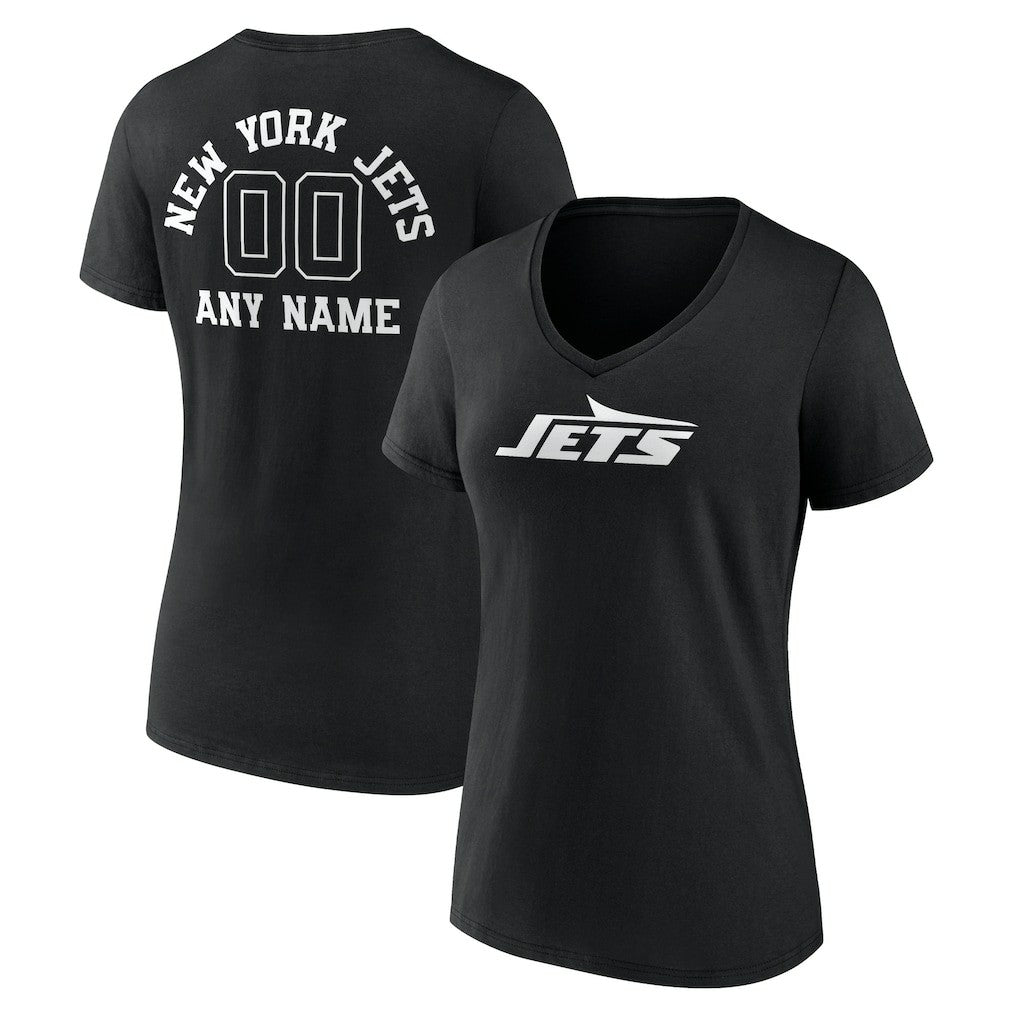 New York Jets Women's Personalized Name & Number Monochrome V-Neck T-Shirt - Black for sale