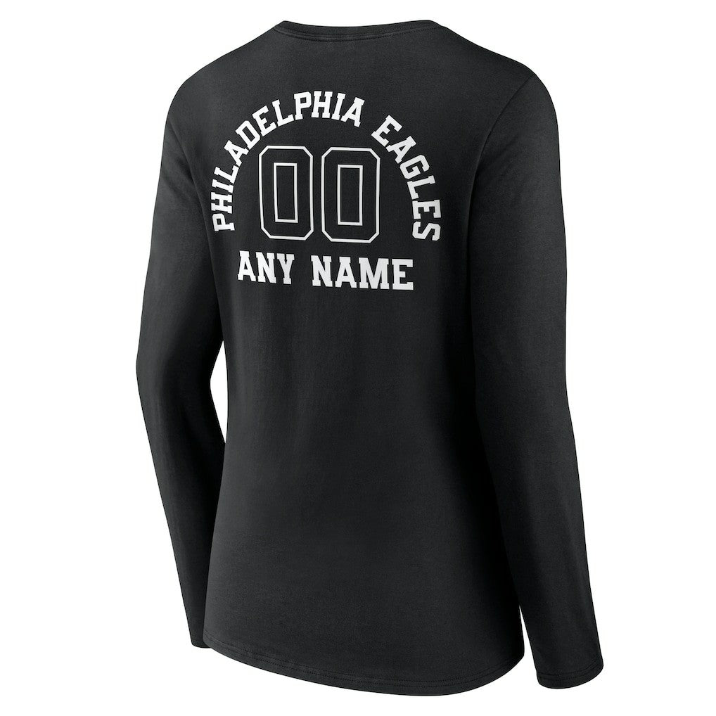 Philadelphia Eagles Women's Personalized Name & Number Monochrome Long Sleeve V-Neck T-Shirt - Black outlet