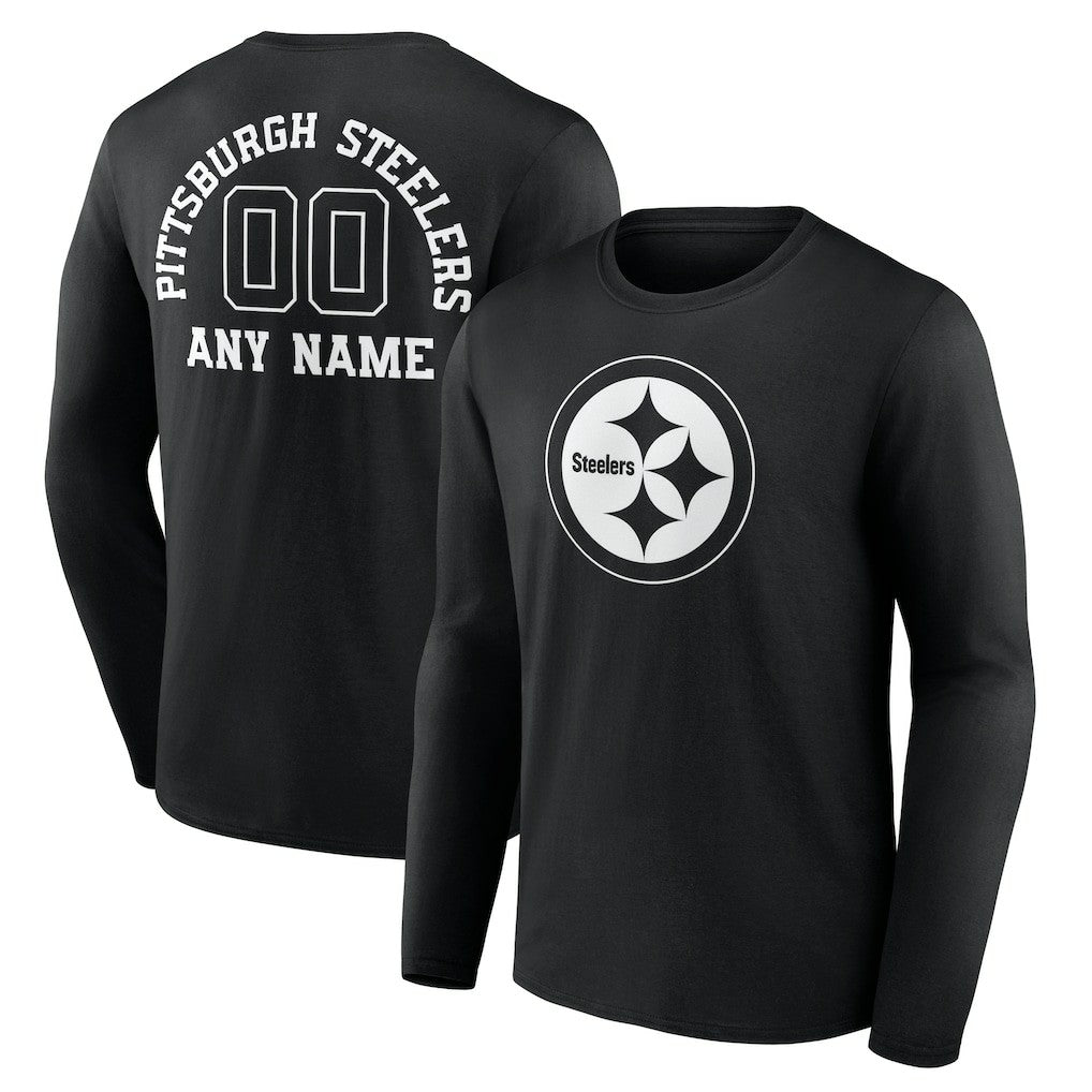 Pittsburgh Steelers Personalized Name & Number Monochrome Long Sleeve T-Shirt - Black for sale