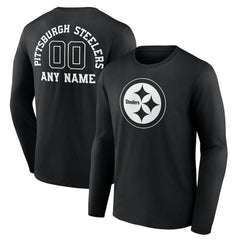 Pittsburgh Steelers Personalized Name & Number Monochrome Long Sleeve T-Shirt - Black for sale