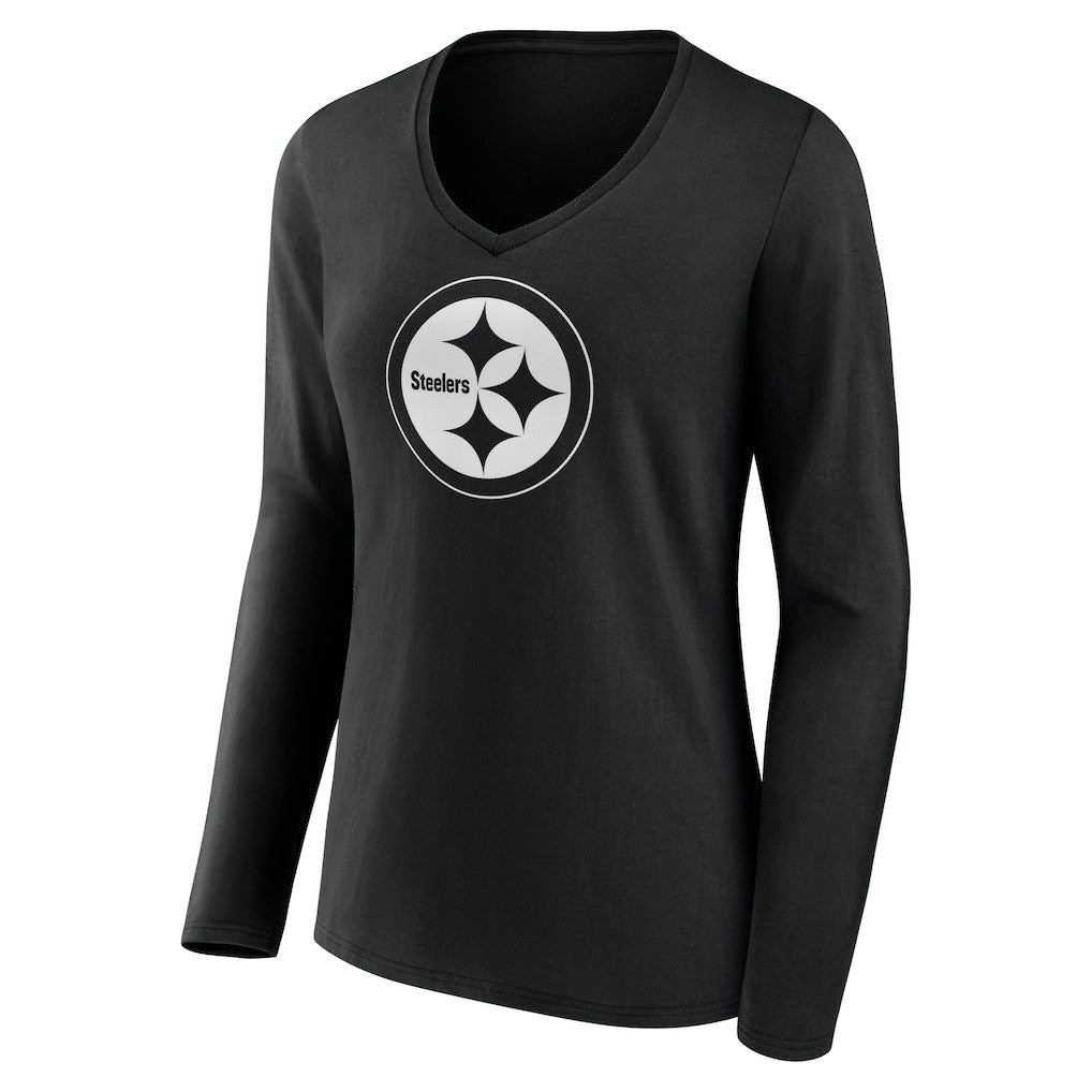 Pittsburgh Steelers Women's Personalized Name & Number Monochrome Long Sleeve V-Neck T-Shirt - Black discount