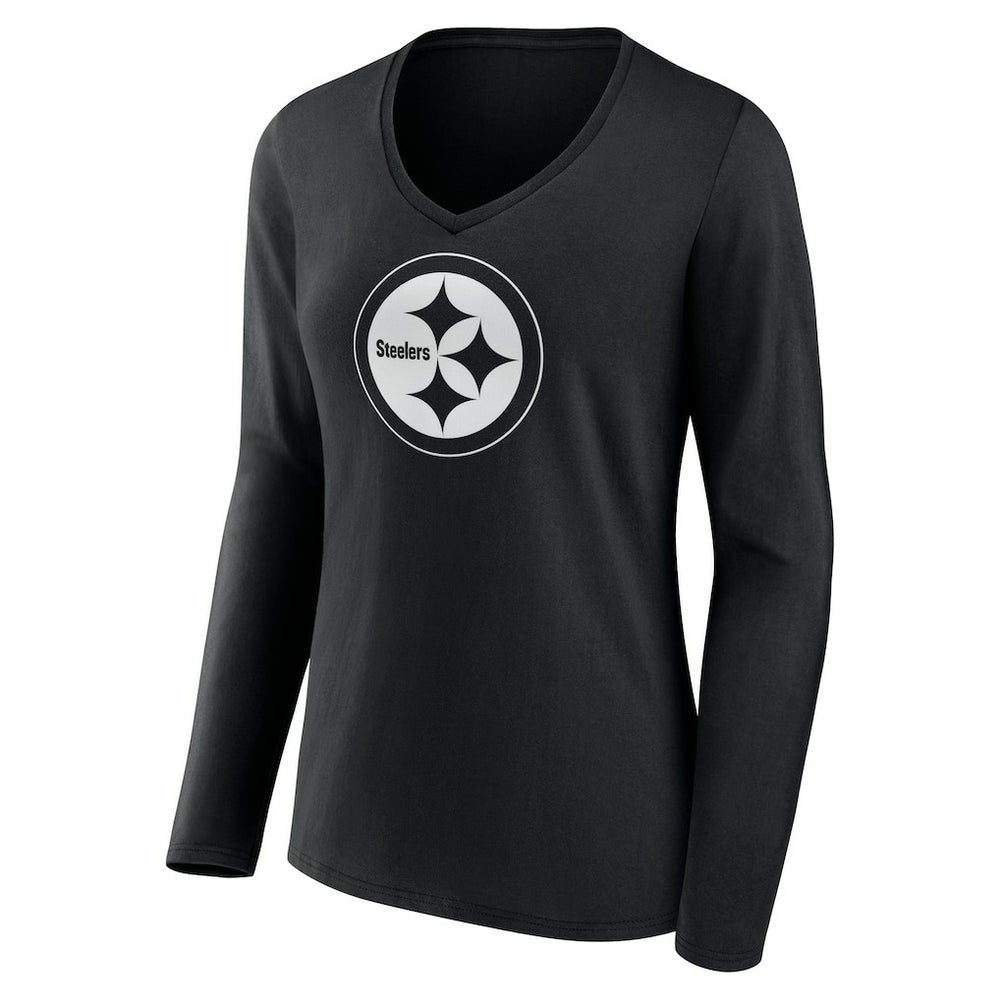 Pittsburgh Steelers Women's Personalized Name & Number Monochrome Long Sleeve V-Neck T-Shirt - Black discount