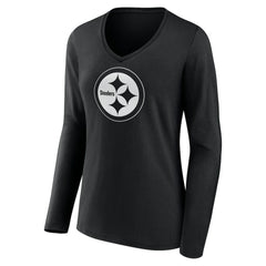 Pittsburgh Steelers Women's Personalized Name & Number Monochrome Long Sleeve V-Neck T-Shirt - Black discount