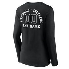 Pittsburgh Steelers Women's Personalized Name & Number Monochrome Long Sleeve V-Neck T-Shirt - Black discount