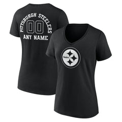 Pittsburgh Steelers Women's Personalized Name & Number Monochrome V-Neck T-Shirt - Black for sale