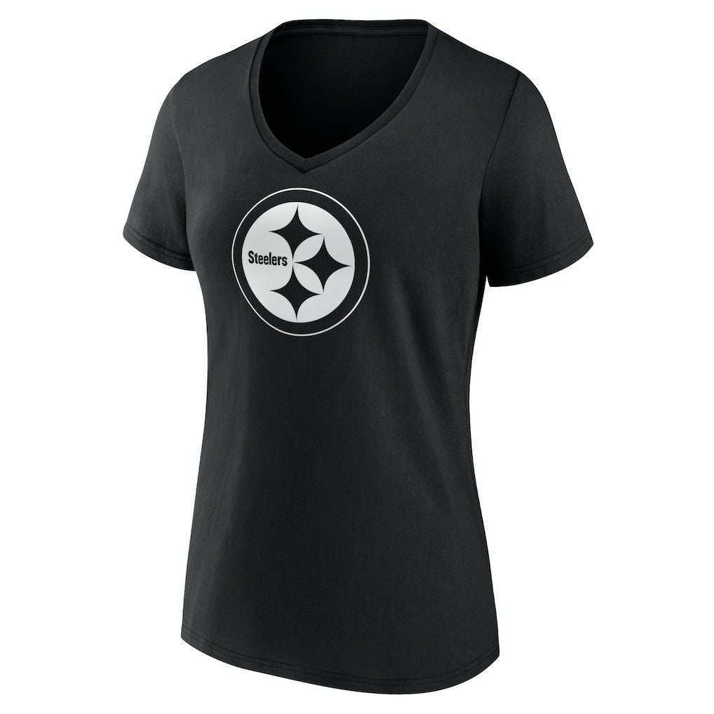 Pittsburgh Steelers Women's Personalized Name & Number Monochrome V-Neck T-Shirt - Black for sale