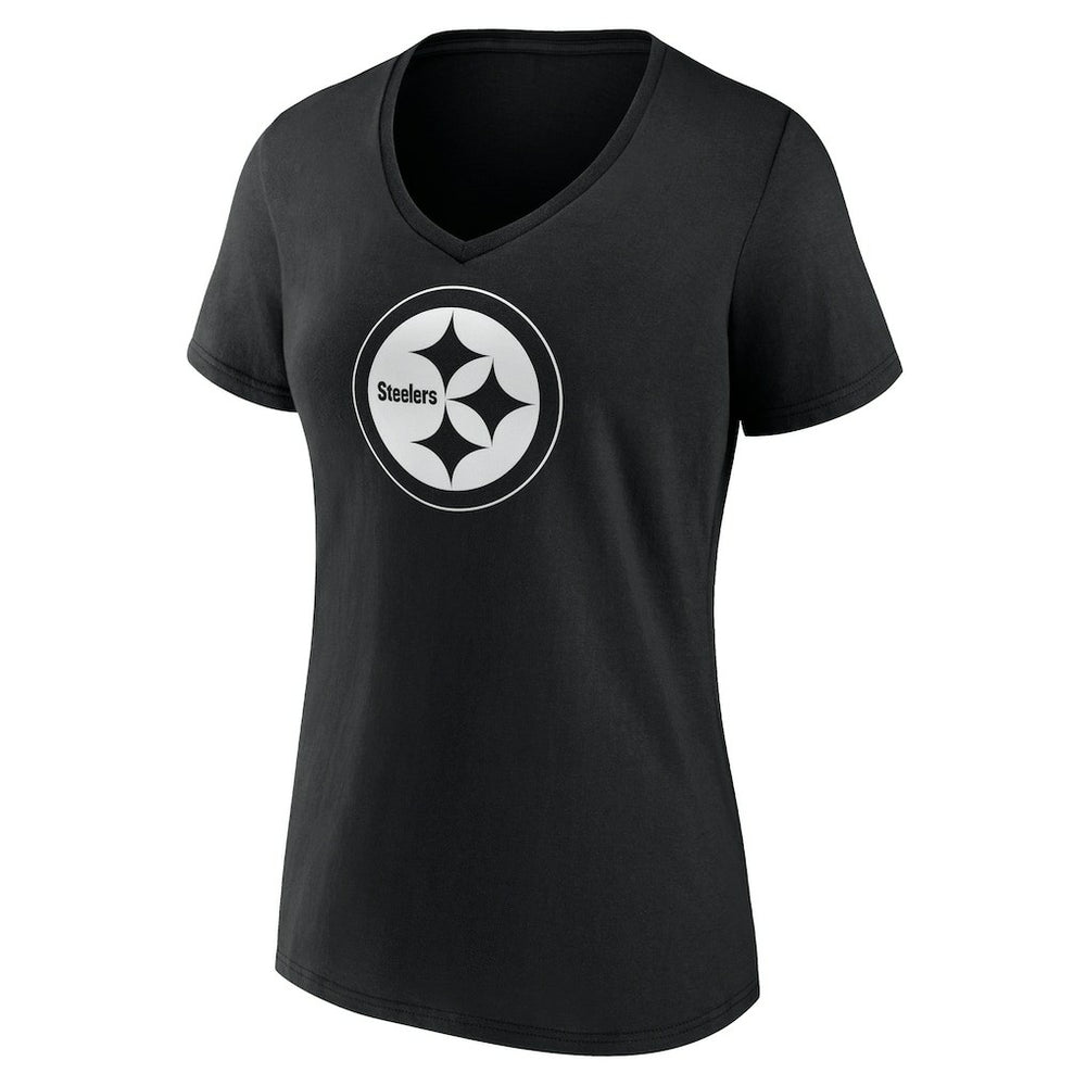 Pittsburgh Steelers Women's Personalized Name & Number Monochrome V-Neck T-Shirt - Black for sale