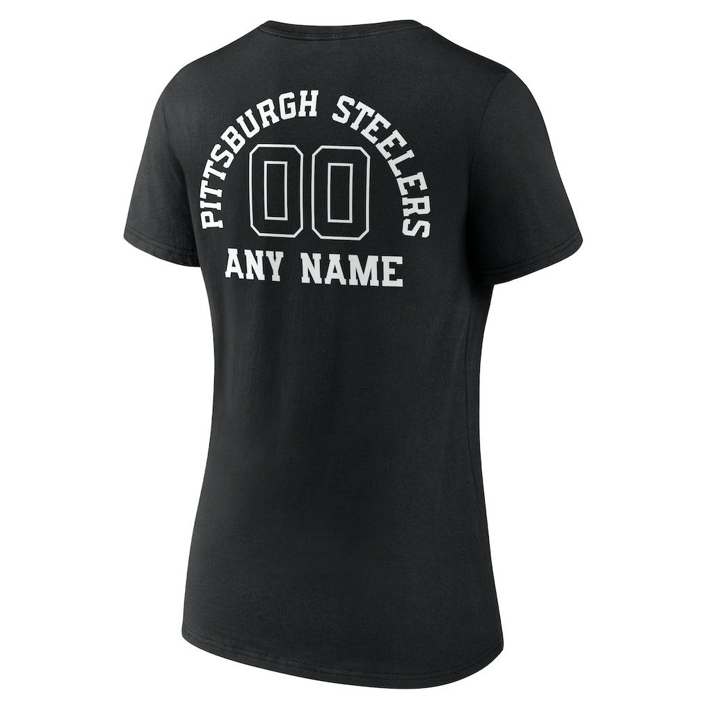 Pittsburgh Steelers Women's Personalized Name & Number Monochrome V-Neck T-Shirt - Black for sale