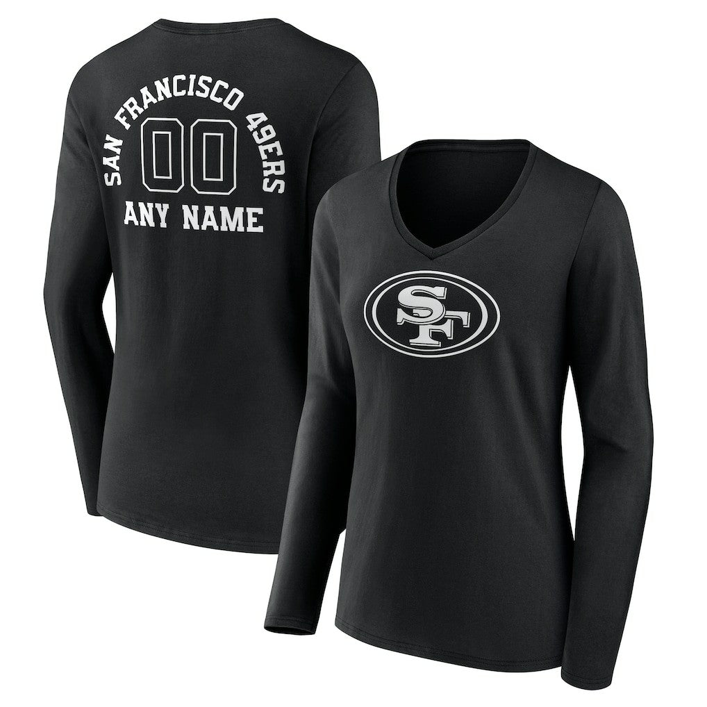San Francisco 49ers Women's Personalized Name & Number Monochrome Long Sleeve V-Neck T-Shirt - Black sale