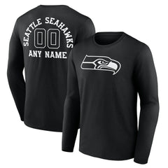 Seattle Seahawks Personalized Name & Number Monochrome Long Sleeve T-Shirt - Black for sale