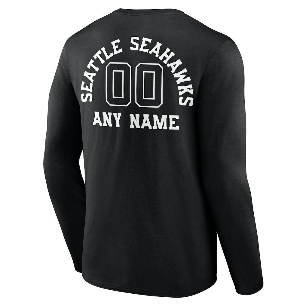 Seattle Seahawks Personalized Name & Number Monochrome Long Sleeve T-Shirt - Black for sale