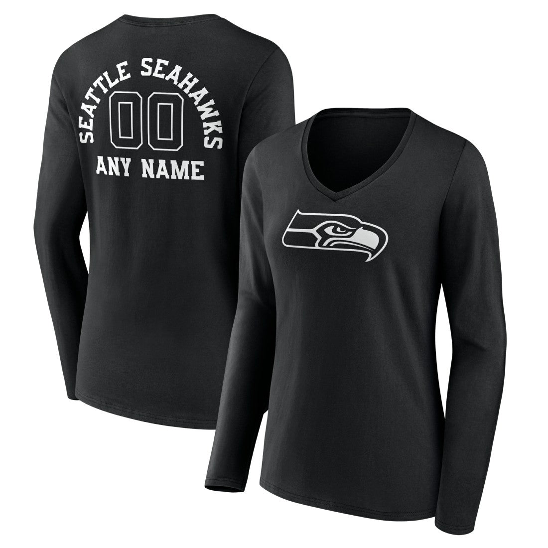 Seattle Seahawks Women's Personalized Name & Number Monochrome Long Sleeve V-Neck T-Shirt - Black cheap
