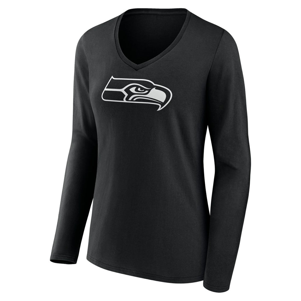 Seattle Seahawks Women's Personalized Name & Number Monochrome Long Sleeve V-Neck T-Shirt - Black cheap