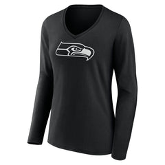 Seattle Seahawks Women's Personalized Name & Number Monochrome Long Sleeve V-Neck T-Shirt - Black cheap