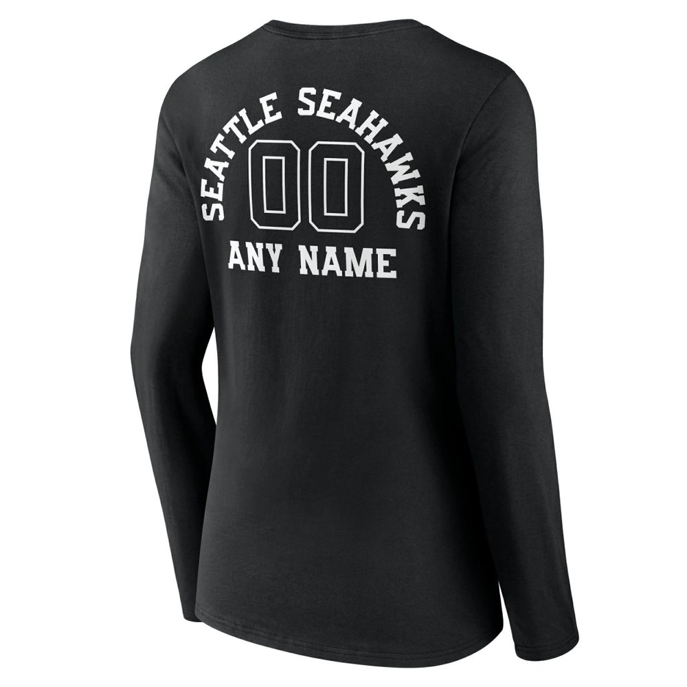 Seattle Seahawks Women's Personalized Name & Number Monochrome Long Sleeve V-Neck T-Shirt - Black cheap