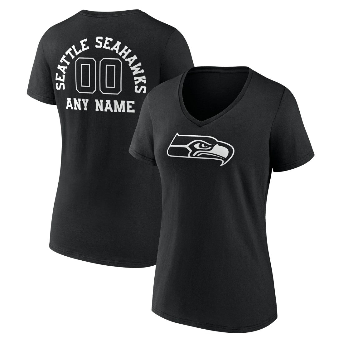 Seattle Seahawks Women's Personalized Name & Number Monochrome V-Neck T-Shirt - Black online