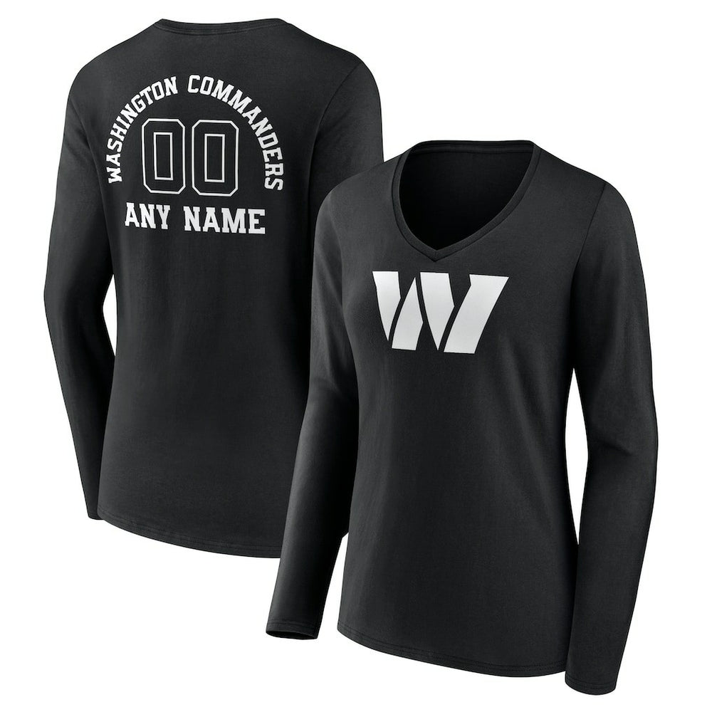 Washington Commanders Women's Personalized Name & Number Monochrome Long Sleeve V-Neck T-Shirt - Black on sale
