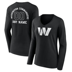 Washington Commanders Women's Personalized Name & Number Monochrome Long Sleeve V-Neck T-Shirt - Black on sale