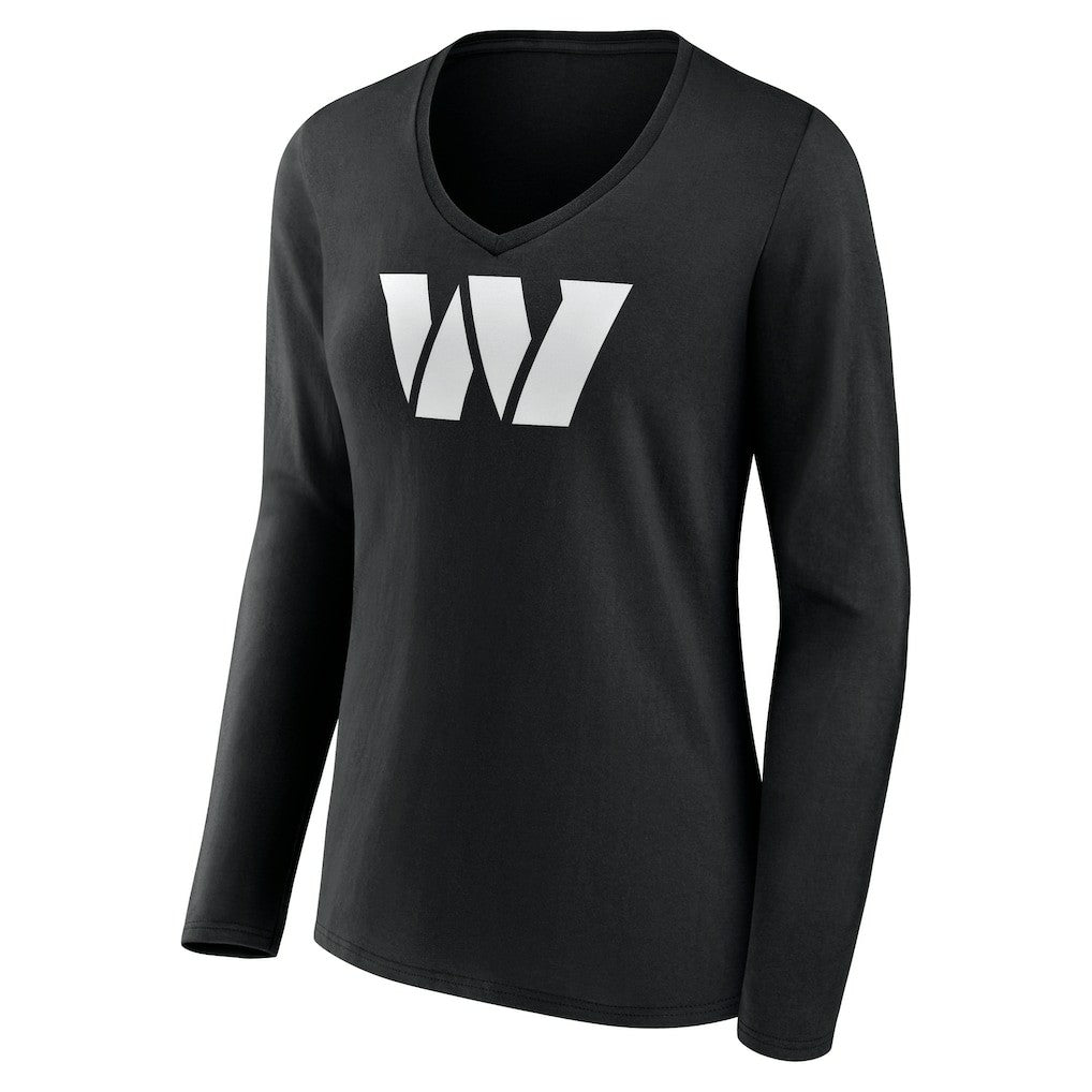 Washington Commanders Women's Personalized Name & Number Monochrome Long Sleeve V-Neck T-Shirt - Black on sale