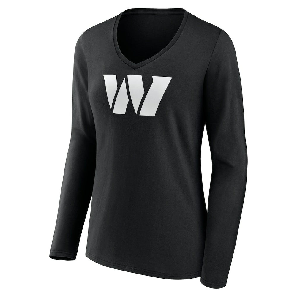 Washington Commanders Women's Personalized Name & Number Monochrome Long Sleeve V-Neck T-Shirt - Black on sale