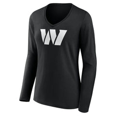 Washington Commanders Women's Personalized Name & Number Monochrome Long Sleeve V-Neck T-Shirt - Black on sale