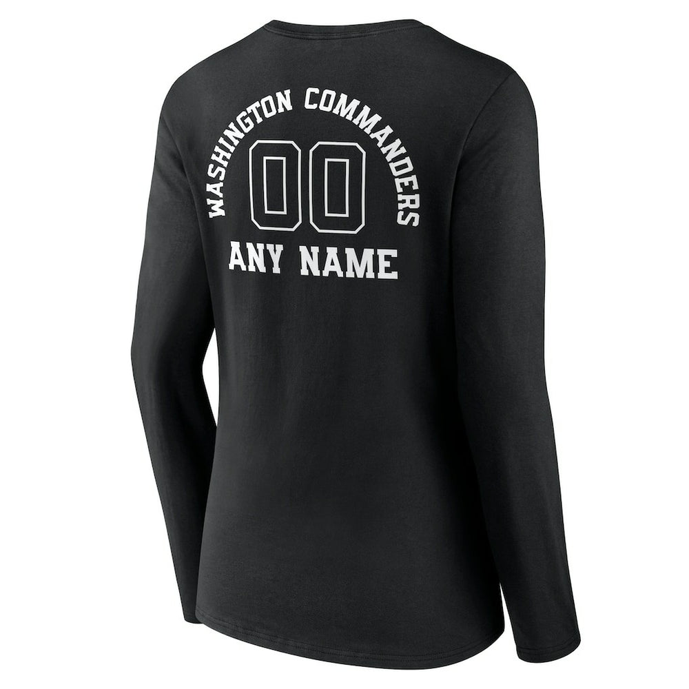 Washington Commanders Women's Personalized Name & Number Monochrome Long Sleeve V-Neck T-Shirt - Black on sale