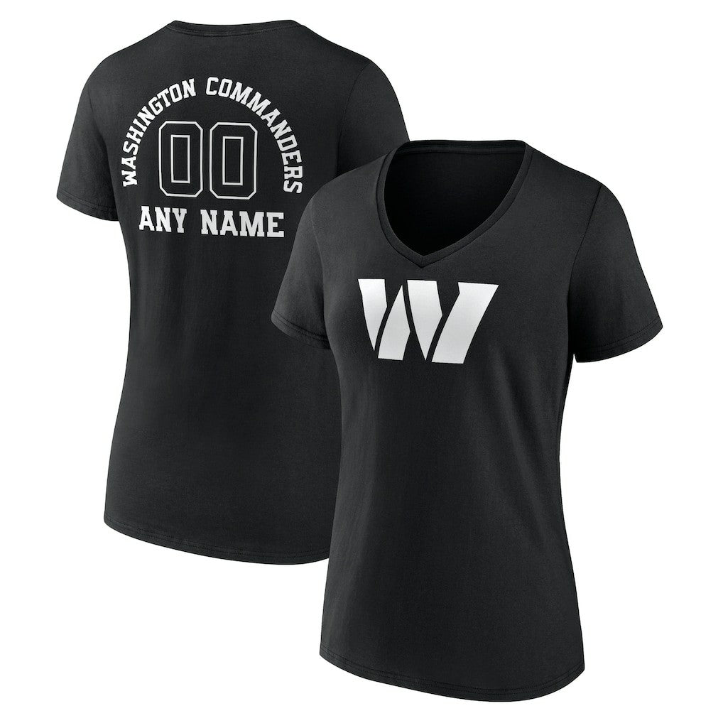Washington Commanders Women's Personalized Name & Number Monochrome V-Neck T-Shirt - Black for sale
