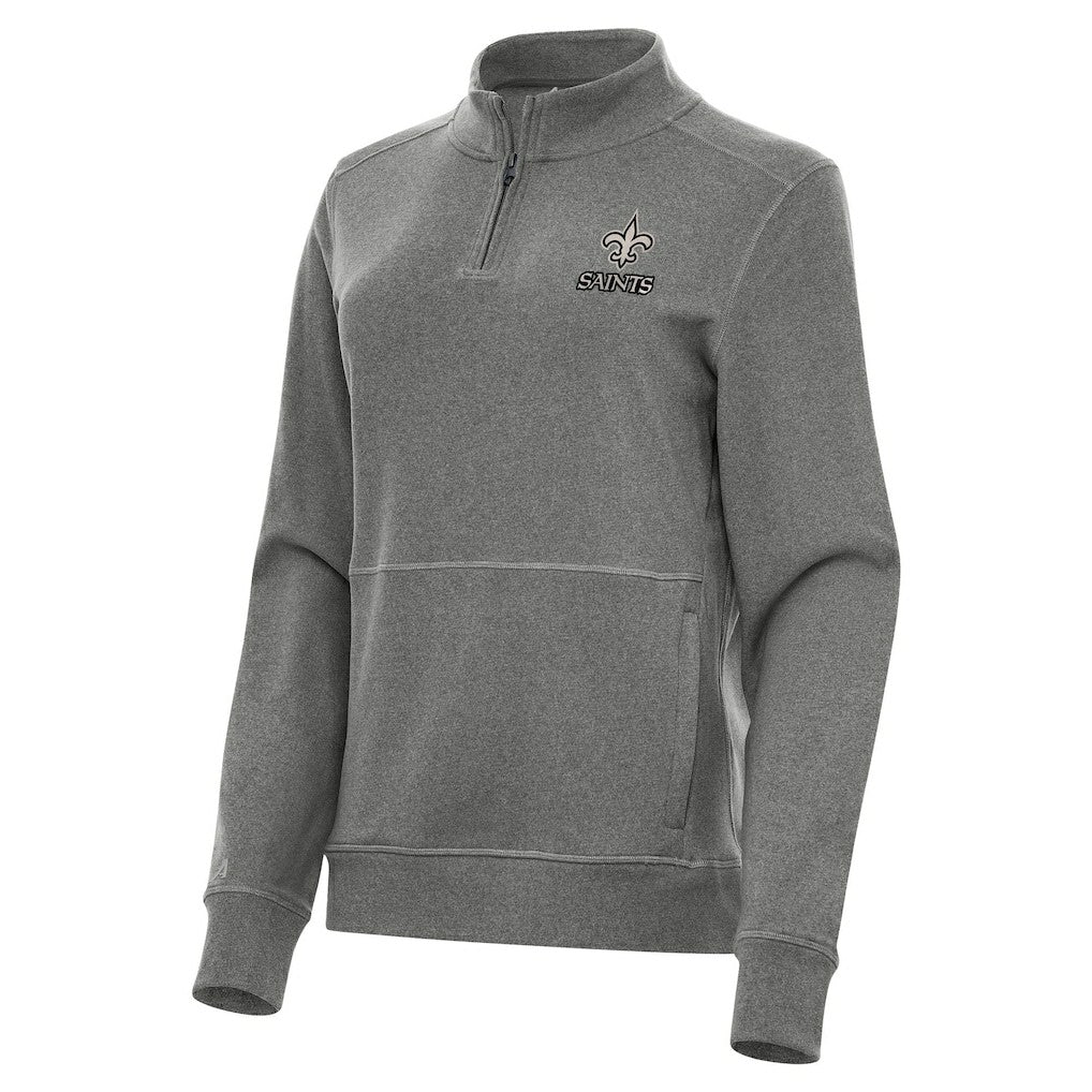 New Orleans Saints Antigua Women's Crush Quarter-Zip Top - Heather Black cheap