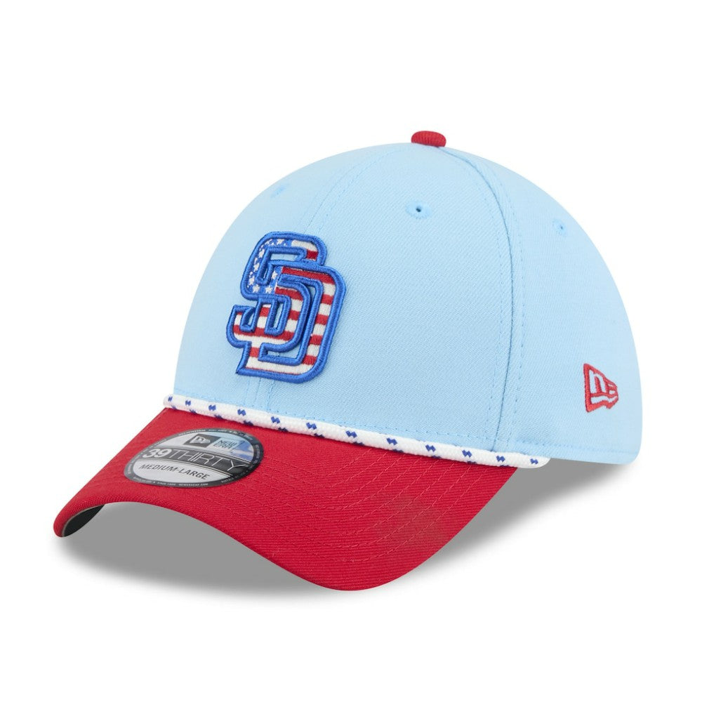 San Diego Padres 2025 Fourth of July 39THIRTY Flex Hat Light Blue/Red