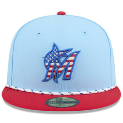 Miami Marlins 2025 Fourth of July 59FIFTY Fitted Hat Light Blue/Red