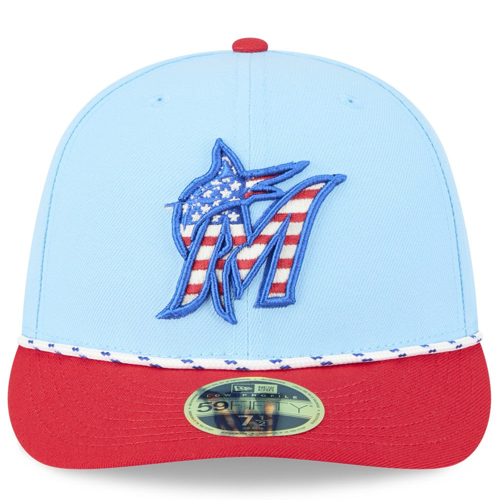 Miami Marlins 2025 Fourth of July Low Profile 59FIFTY Fitted Hat Light Blue/Red