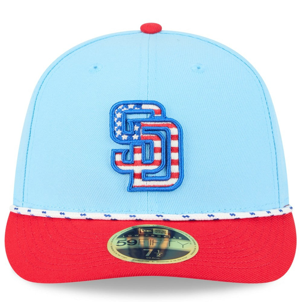 San Diego Padres 2025 Fourth of July Low Profile 59FIFTY Fitted Hat Light Blue/Red